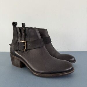 Roan by Bed Stu Liza Black Leather Buckle Western Moto Ankle Boots